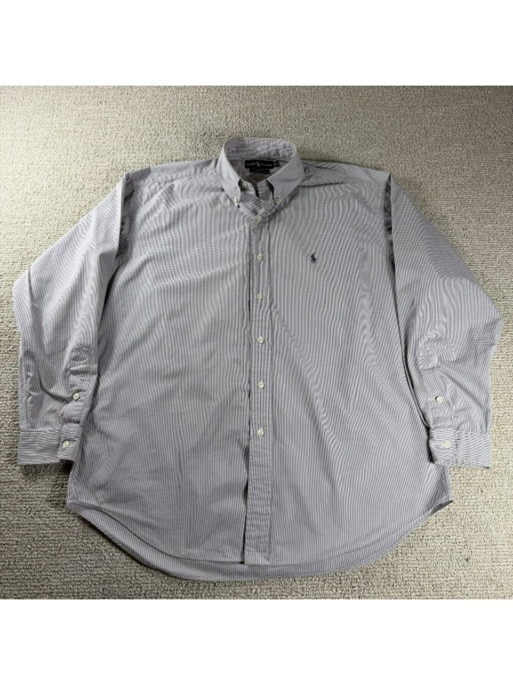 Vintage Polo Ralph Lauren Blake Check Pattern Shirt Gray White Men’s Size Large